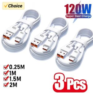1/2/3Pcs 10A Cable 120W Super Fast Charging USB to Type C Cable For Android Highspeed Data Transfer For Xiaomi Redmi 2M Cable