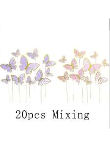 10Pcs/20Pcs Butterfly-Shaped Cake Decoration Inserts 3D Pink and Purple Butterfly Cake Decorations Cupcake Decorations Birthday Holiday Wedding Party Decoration Supplies
