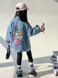 Spring New Arrival Kids Cartoon Print Denim Jacket Girls Outerwear Casual Fashionable Baby Clothes Spring Fashion Outerwear