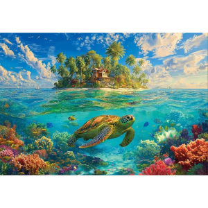 500/1000/1200/2000-Pieces Jigsaw Puzzle Challenging Ocean Sky Sanctuary & Sea Turtle Design Assembled Size