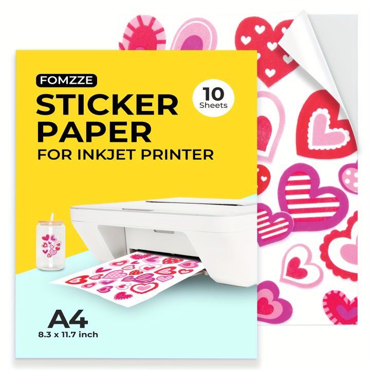Printable Vinyl Sticker Paper for Inkjet Printer - 10/20/50 Sheets A4 ...