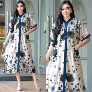 PROMO TERBARU !!! DASTER DRESS WANITA DEWASA BUSUI KANCING DEPAN LD 110 RAYON TEBAL SUPER PREMIUM MOTIF TERBARU