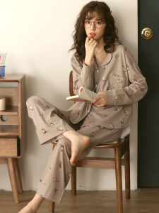 me home wear | New Cotton Long Sleeves and Pants Large Size Cute Cartoon Autumn Sleepwear