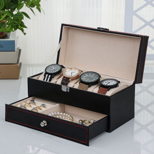 Double Layer Watch Box Organizer Leather Ear studs Rings Jewelry Storage