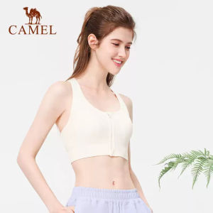 Camel womens shockproof zipper sports bra