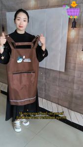 Fashion Waterproof Apron Kitchen Cooking Apron Resistant to Dirt Durable Pinafore with Zipper Pocket
