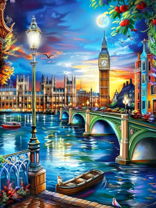Huacan 5D DIY Diamond Painting City River Boat Diamond Embroidery Landsacape New Collection Decorative Paintings