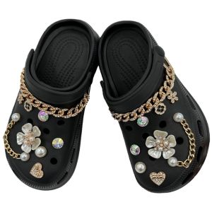 18Pcs Crocs Jibbitz Charms Metal Crystal Diamond Shoe Buckle Detachable Pearl Inlaid Diamond Shoe Chain Decoration Set for Crocs