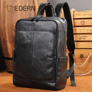 Edern 2025 mới da thật ba lô cho doanh nhân nam da bò giản dị schoolbag Dung tích lớn chống thấm nước Ba lô 14-inch Túi đựng máy tính xách tay