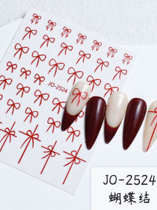 ติดเล็บสไตล์ฝรั่งเศส ลายผีเสื้อ ติดเล็บสีดำและสีขาว เย็นปีงู พื้นผิวกระจก สีแดง ติดเล็บสำหรับปีใหม่ ติดเล็บสีแดง เครื่องประดับเล็บ