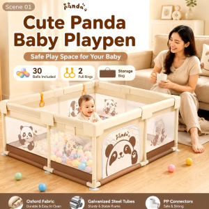 Playpark Playpen for Baby Cute Panda Baby Playpen Stable Strong Structure Play Fence Safety Barriers for Toddler