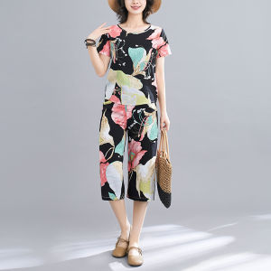 Cotton Lyocell Short-Sleeved Top and Capri Pants Set for Middle-aged Women Summer Stylish Anti-aging Printed Thin Sleepwear