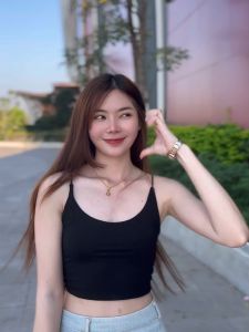 เสื้อครอปสายเดี่ยว สายสปาเก็ตตี้ น้ ผ้าเรย่อน เย็บ 2ชั้น รุ่น เดี่ยวสั้น M303B