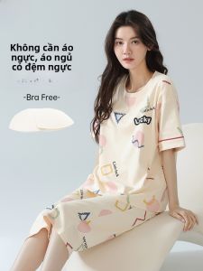 MiiOW | Bộ đồ ngủ cotton nguyên chất cho nữ mùa hè 2025 Áo chui đầu cổ tròn in họa tiết hoạt hình quần dài tám điểm Áo khoác ngoài thoải mái