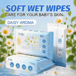 sak Organic Baby Wipes Hypoallergenic & Alcohol-Free 80pcs Big Size Gentle for Sensitive and Newborns
