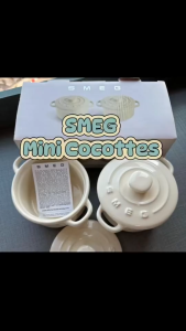SMEG Style Ceramic Mini Circular 2-Piece Set Double Handle Stew Pot Soup Bowl with Lid Set Mangkuk