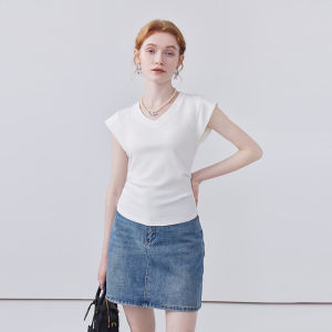 Áo Thun Cổ Chữ V Xếp Ly Ôm Vừa Vặn Thời Trang Mùa Hè Áo Thun Tay Ngắn Thường Ngày Chất Liệu Cotton Pha Trộn Cao Cấp