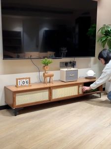 Bamboo TV Cabinet 62inch 2/3/4Doors Wooden TV Rack Cabinet TV Stand Imitation Vine Weaving Door  Living Room Cabinet