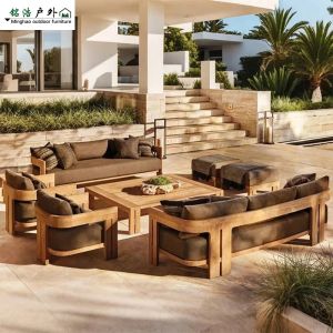 Outdoor Solid Teak Sofa Nordic Style Casual Furniture Sun Protection Villa Courtyard Garden Decorative Sponge Filling Frame Structure
