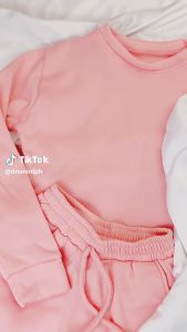DNEMNLPH Pullover Terno - Longsleeves & Shorts (Trendy Korean Inspired Fashion Coordinates Womens Clothing High Quality Plain With Candy Colors Stretchable Freesize For Girls Ladies Women Casual Elegant Summer Beach Comfy Outfit Terry Fabric On Hand)