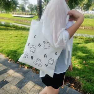 Túi Tote nữ vải canvas túi đeo vai mới in hình dễ thương túi vừa A4 có khóa kéo tiện dụng LX319