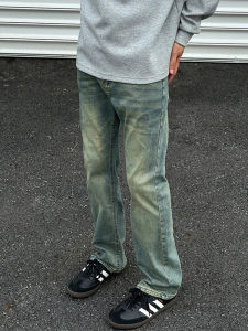กางเกงยีนส์ทรงตรงสำหรับผู้ชาย สีน้ำเงิน กางเกงขายาวทรงหลวม ทรงหลวม กางเกงขายาวทรงหลวม สไตล์ย้อนยุค สไตล์อเมริกัน