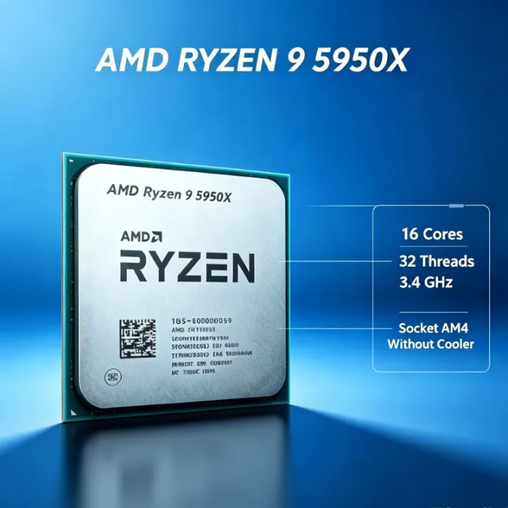 AMD | AMD Ryzen 9 5950X Desktop Processor Ryzen 5000 Series 16‑Core Socket AM4 Without Cooler For PC Upgrade