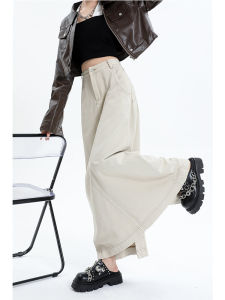 High Waist A-Line Split Long Skirt Womens Denim Mini Skirt Grey American Retro Style Spring Autumn New Arrival Slimming Effect