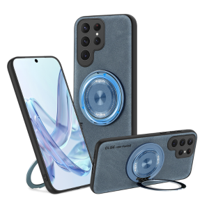 For Magsafe Magnetic 360°Rotat Metal Car Bracket Ring Leather Phone Case For Samsung S25 Ultra S23 S20 S21 S22 S24 Ultra Plus FE