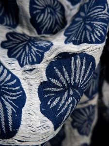 Washed Denim Embroidered Fabric 3D Relief Floral Design Creative Outerwear DIY Bag Clothing Designer Material Cotton Plant Floral Pattern
