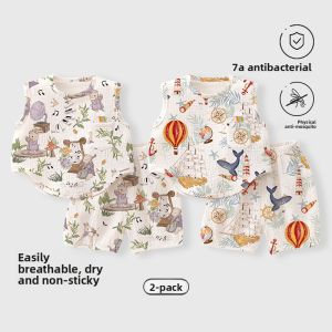 Baby Outfit Vest Set Thin Cotton Gauze Clothes Summer Outdoors Clothes for Infants And Toddlers Casual Style Spring Summer