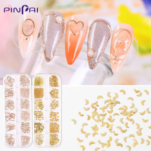 PINPAI 12 Grids Nail Art Rivets Charm Decoration Accessories Multi-size Gems Metal Nail Rivets Studs Manicure DIY Decorations Tool