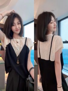 Shalldoer | Pseudo Two-Piece Loose Slimming Color Collision Thin Ice Silk Knitwear