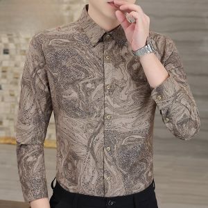 HENGYUANXIANG | Chic Long Sleeve Mens Shirt Personalized Trendy Spring Autumn Fashionable Urban Style Standard Fit Button Detail Non-Iron Treatment