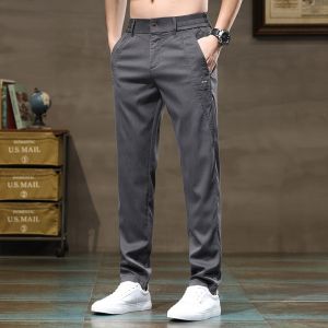ROMON | Lormen Mens Ice Silk Casual Pants Summer Thin Fashion Loose Straight Workwear Harlan Denim Lyocell Long Trousers