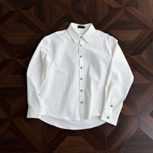 Loose Fit Long Sleeve Mens Shirt American Retro Cleanfit Casual Style Turquoise Texture Pleated Outerwear for Autumn