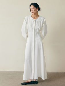 Janeoness ทันสมัย สีขาว เดรส Layered เสื้อกั๊ก ชุดสองชิ้น ฤดูใบไม้ร่วง ผู้หญิง Elegance Ensemble Long Sleeve Crewneck โพลีเอสเตอร์