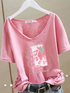 Slimming Casual Pink Floral Print Cotton T-Shirt