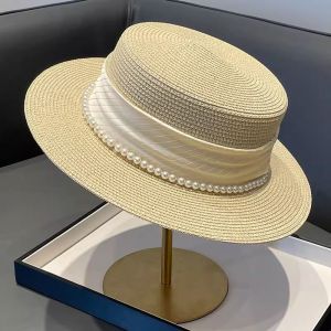 2025 New Womens Straw Hat Wide Brim Flat Top Breathable Summer Travel Sunshade Hat Casual Style Fashionable for All Ages