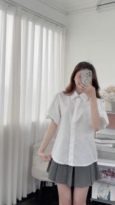 Áo sơ mi nữ ngắn tay bồng vạt tôm 2 màu đen trắng - 247StoreFashion - Smtho856_P4K12