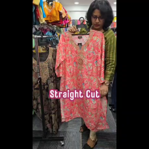 MADANIKAS Womens Straight Cut Kurti with Gold Embroidery Neckline MB Series