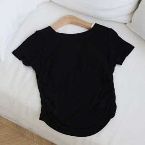 Close-Fitting Diary Simple Style Cotton T-Shirt for Women with Chest Pad Sleeveless Summer Wear Waist-Slimming Belly-Covering Short Top