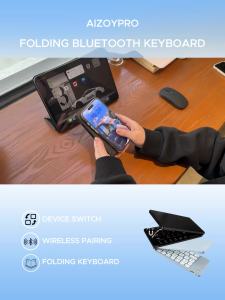 Aizoypro Mini Foldable Keyboard for MacBook Tablet Laptop PC Charging Bluetooth Wireless Keyboard Portable Foldable