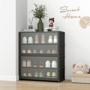 RORO ตู้รองเท้า ชั้นวางรองเท้า ประตูแม่เหล็ก กล่องรองเท้ากันฝุ่น กล่องเก็บของแผ่นฟิล์ม PET ป้องกันฝุ่น แข็งแรงทนทาน