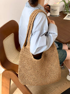 2025 New Large Capacity Hollow out Straw Woven Beach Bag Womens Summer Vacation Handbag Shoulder Bag Korean Style Casual Purse