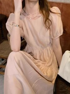 Sweet Fairy Long Dress Bubble Sleeve Slimming Waist Summer Thin New Style 2025 Elegant Ladylike A-Line Dress Casual Wear
