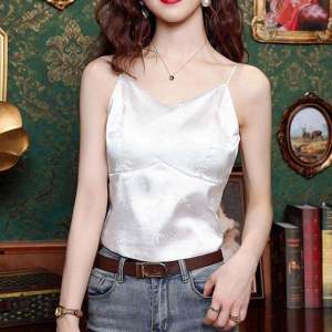 New Chinese Style Floral Print Satin Halter Top Womens Summer Outdoor Wear Backless Vest Padded Strapless Tube Top