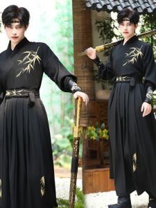 Original Ming Dynasty Chinese Traditional Mens Hanfu Embroidered Collar Team Uniform Casual Cotton Polyester Blend Youth Wear