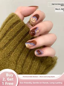 MONLEYTA | Wearable Nail Art Stickers Summer 2025 Short To Medium Length Finished Products Gold Foil Geometric Design Trendsetting Manicure