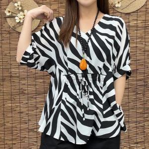 Áo Sơ Mi Chiffon Dáng Rộng Tay Ngắn Thời Trang Mùa Hè Cho Phụ Nữ Trung Niên Mẹ Phong Cách Mới Thoải Mái Thường Ngày Chất Liệu Khác